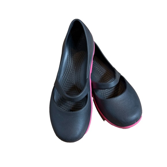 Crocs Womens Size 9 Duet Sport Mary Jane Shoes Black Pink Slip On Shoes Comfort - Picture 1 of 7